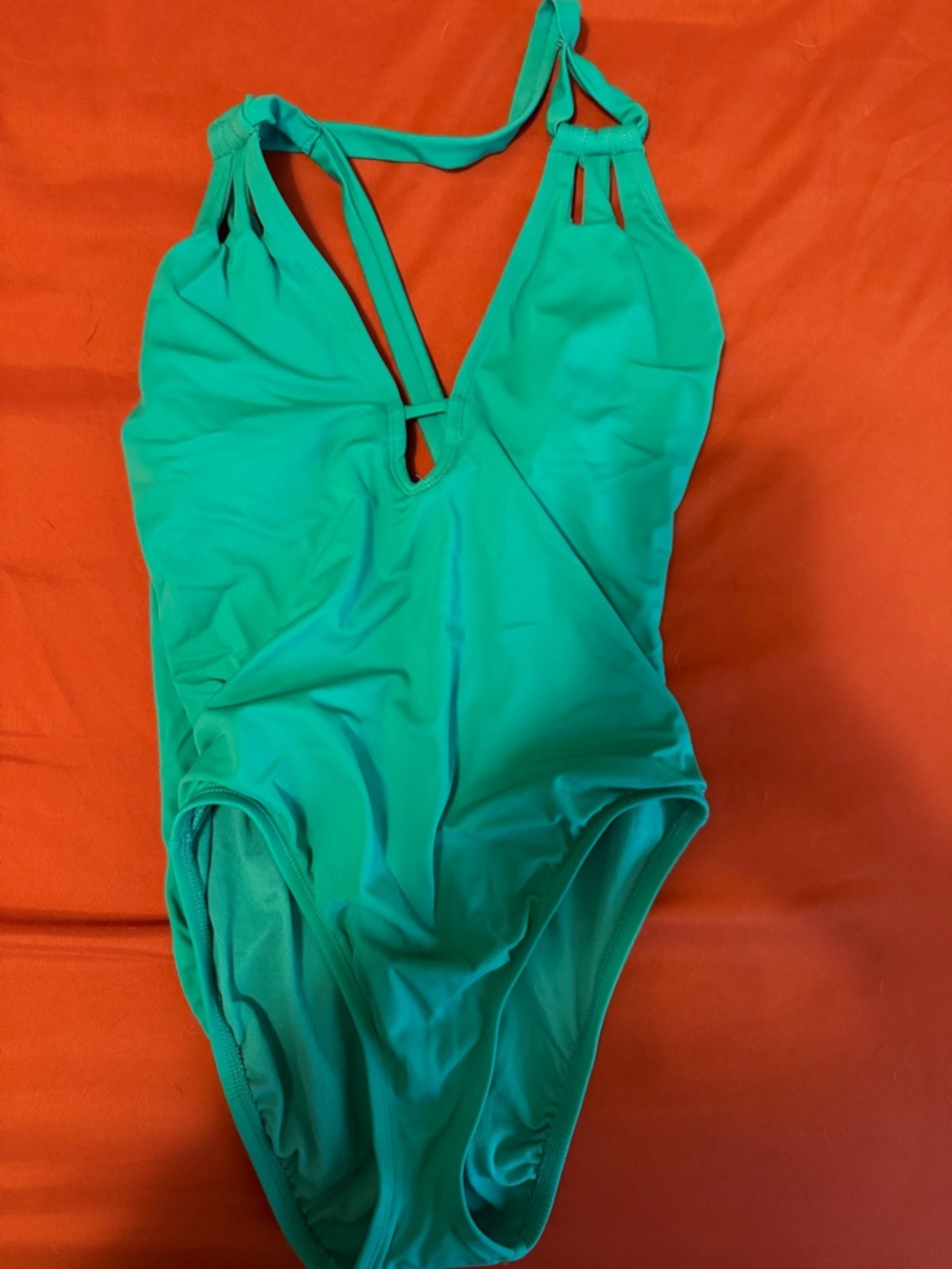 Classic V-Neck One-Piece Swimsuit in Teal Green